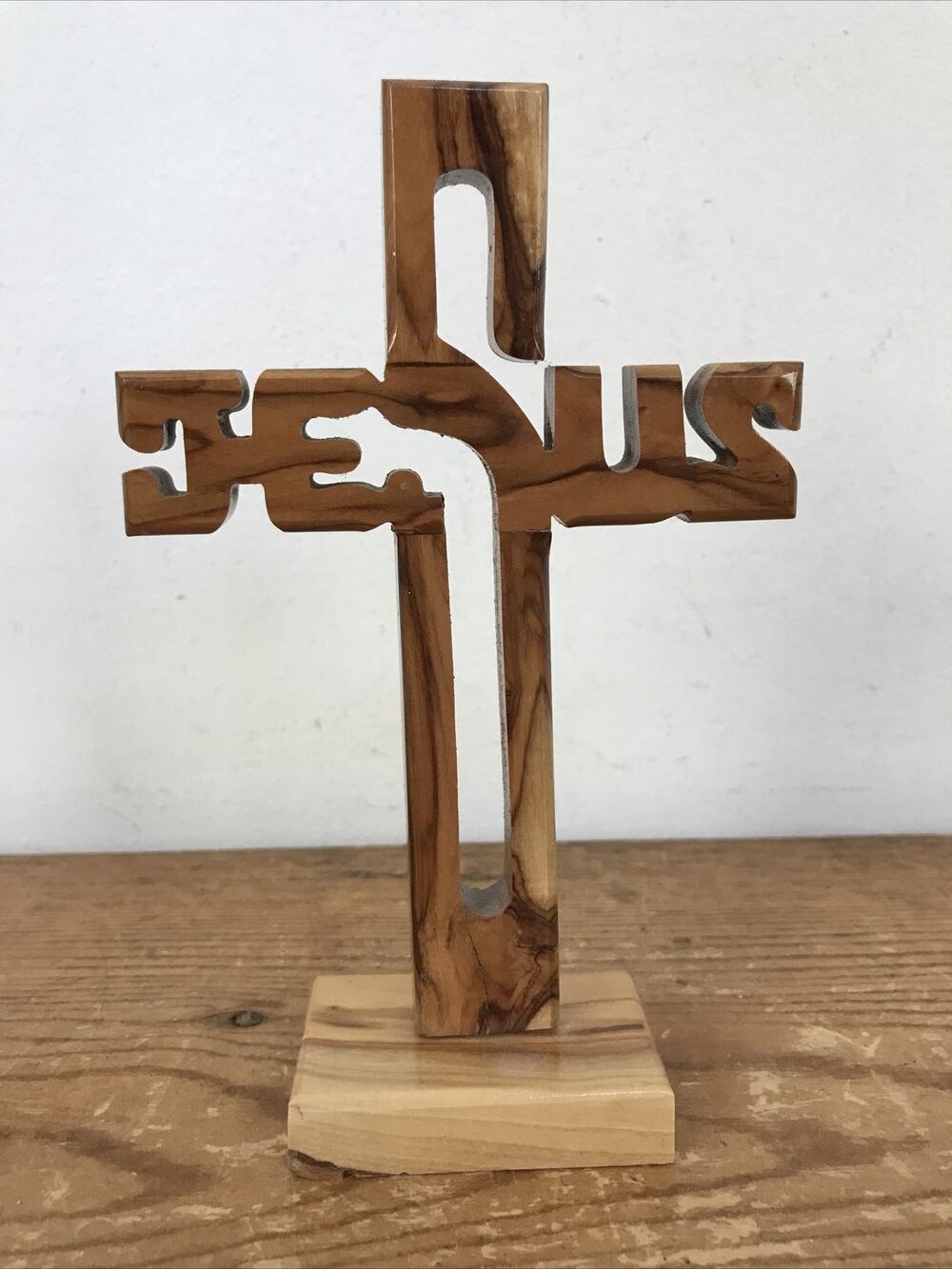 Christian Bethlehem Handicrafts Carved Olive Wood Holy Land Jesus Cross Decor